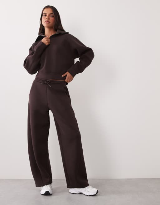 4505 Rest Day 1/4 zip cocoon sweat in scuba-style fabric in chocolate brown, 3 of 4