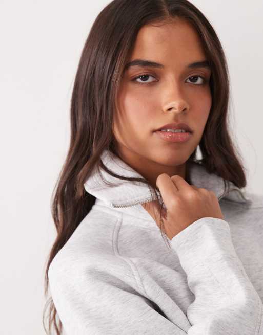 4505 Rest Day 1/4 zip cocoon sweat in scuba-style fabric in grey marl, 2 of 4