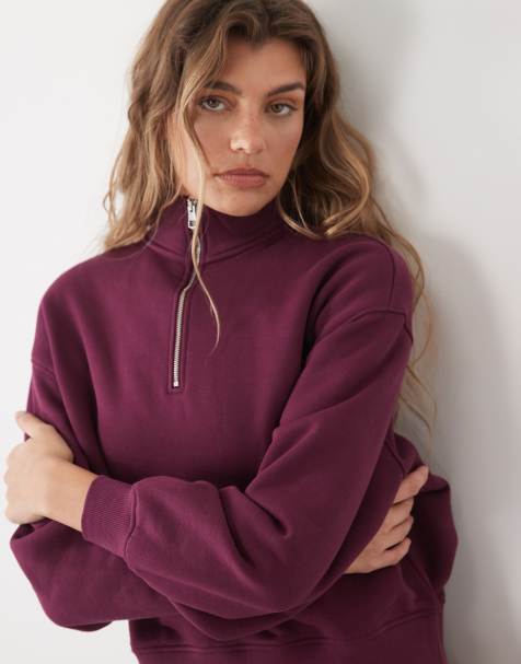 4505 Rest Day 400gsm heavyweight cotton 1/4 zip cocoon sweat in wine - view 1