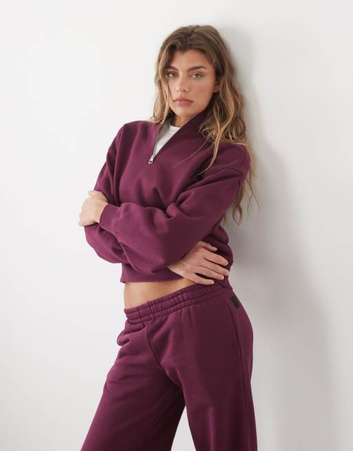 4505 Rest Day 400gsm heavyweight cotton 1/4 zip cocoon sweat in wine, 2 of 4
