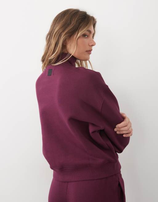 4505 Rest Day 400gsm heavyweight cotton 1/4 zip cocoon sweat in wine, 4 of 4