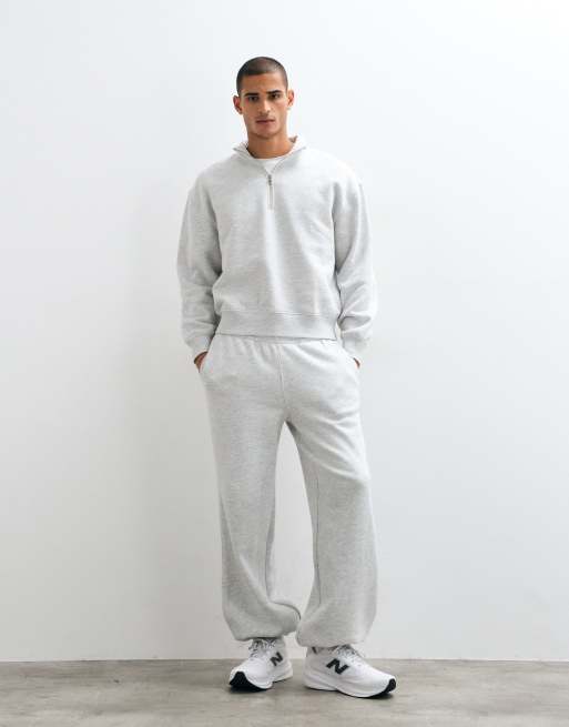 4505 Rest Day 400gsm heavyweight cotton boxy 1/4 zip sweat in light gray heather, 2 of 5