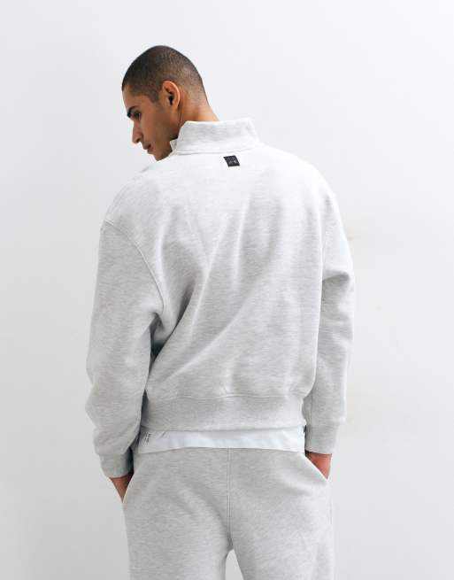 4505 Rest Day 400gsm heavyweight cotton boxy 1/4 zip sweat in light gray heather, 4 of 5