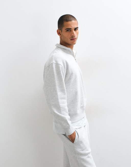 4505 Rest Day 400gsm heavyweight cotton boxy 1/4 zip sweat in light grey marl, 3 of 5