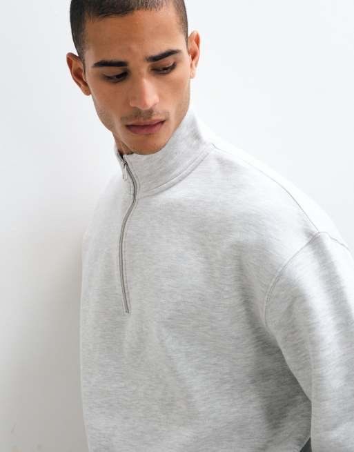 4505 Rest Day 400gsm heavyweight cotton boxy 1/4 zip sweat in light grey marl, 5 of 5