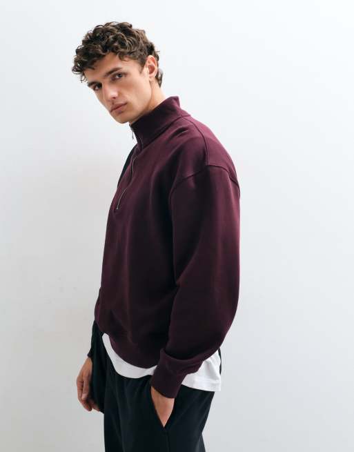 4505 Rest Day 400gsm heavyweight cotton boxy 1/4 zip sweat in maroon, 2 of 5