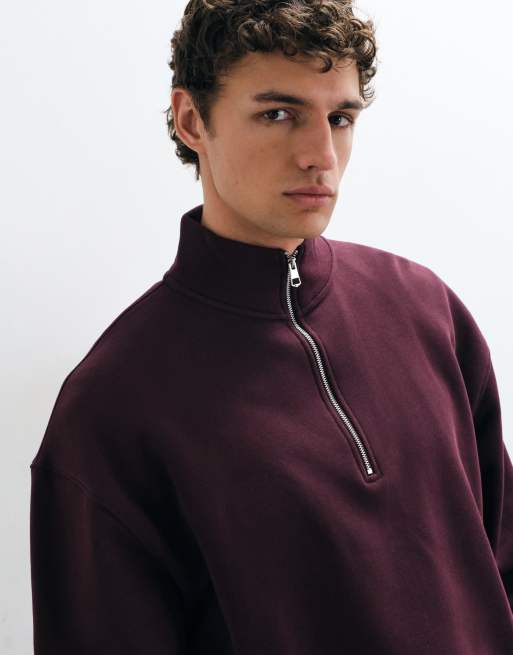 4505 Rest Day 400gsm heavyweight cotton boxy 1/4 zip sweat in maroon, 4 of 5