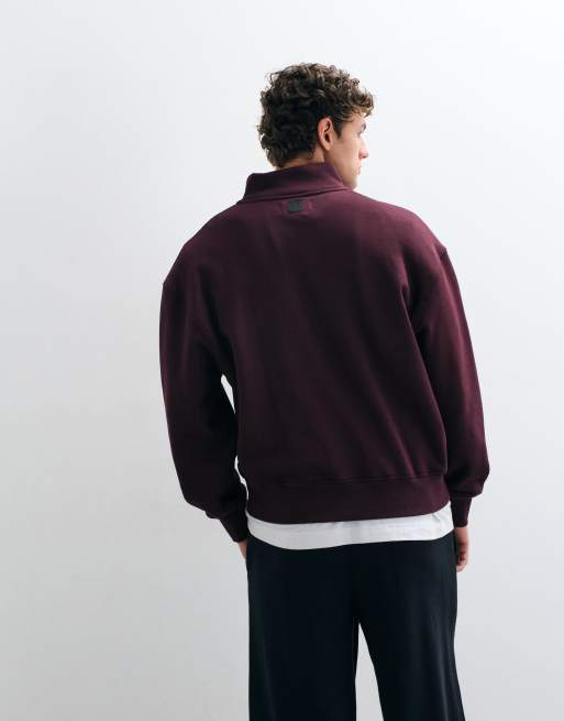 4505 Rest Day 400gsm heavyweight cotton boxy 1/4 zip sweat in maroon, 5 of 5
