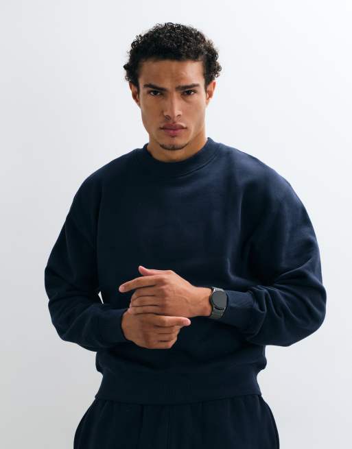 4505 Rest Day 400gsm heavyweight cotton boxy crew neck sweatshirt in navy, 4 of 4