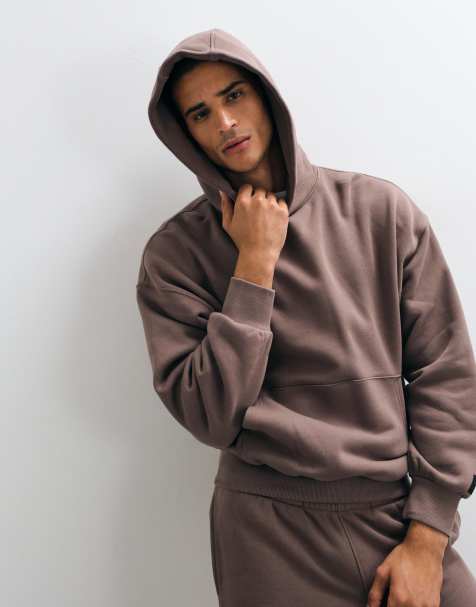 4505 Rest Day 400gsm heavyweight cotton boxy overhead hoodie in taupe brown - view 1