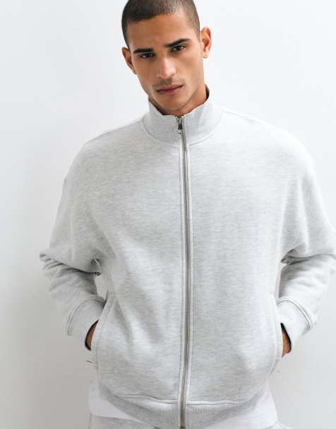 4505 Rest Day 400gsm heavyweight cotton boxy zip up track jacket in light gray heather - view 1