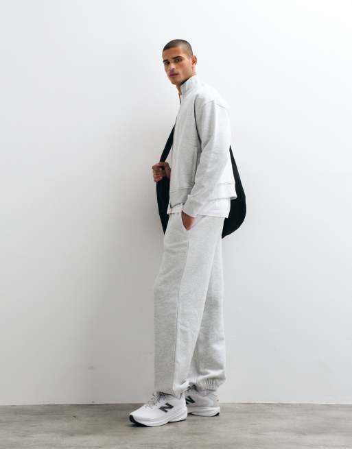 4505 Rest Day 400gsm heavyweight cotton boxy zip up track jacket in light gray heather, 2 of 5