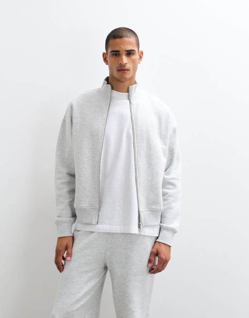 4505 Rest Day 400gsm heavyweight cotton boxy zip up track jacket in light gray heather, 3 of 5