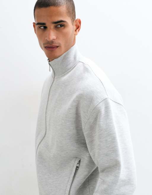 4505 Rest Day 400gsm heavyweight cotton boxy zip up track jacket in light gray heather, 5 of 5