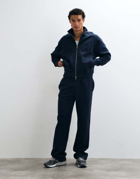 4505 Rest Day 400gsm heavyweight cotton boxy zip up track jacket in navy - view 1