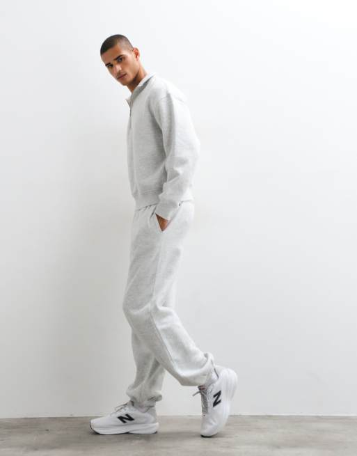 4505 Rest Day 400gsm heavyweight cotton loose fit cuffed joggers in light grey marl, 2 of 5