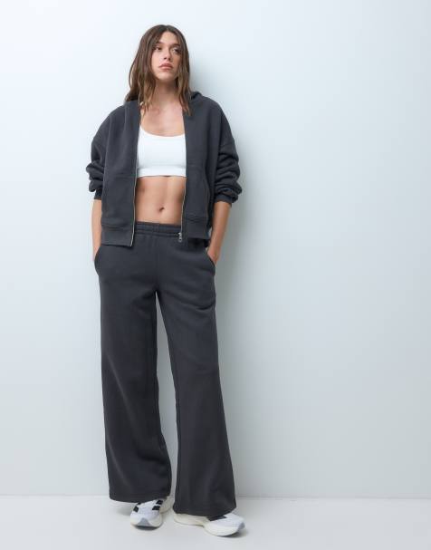 4505 Rest Day 400gsm heavyweight cotton wide leg joggers in charcoal - view 1
