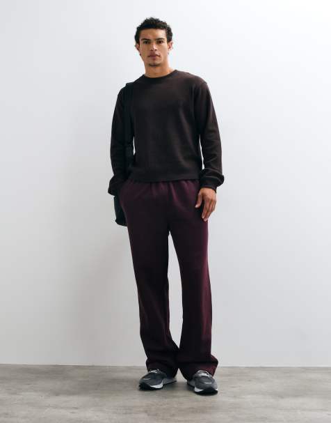 4505 Rest Day 400gsm heavyweight cotton wide leg joggers in maroon - view 1