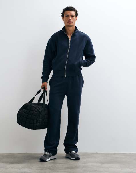 4505 Rest Day 400gsm heavyweight cotton wide leg joggers in navy - view 1
