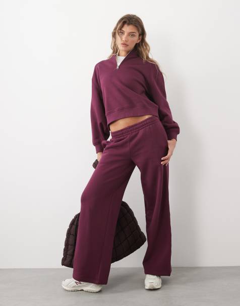 4505 Rest Day 400gsm heavyweight cotton wide leg joggers in wine - view 1