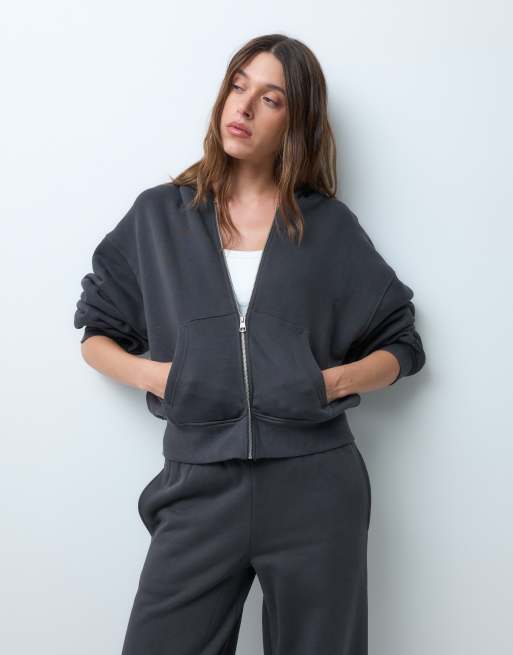 4505 Rest Day 400gsm heavyweight cotton zip up volume hoodie in charcoal, 3 of 5