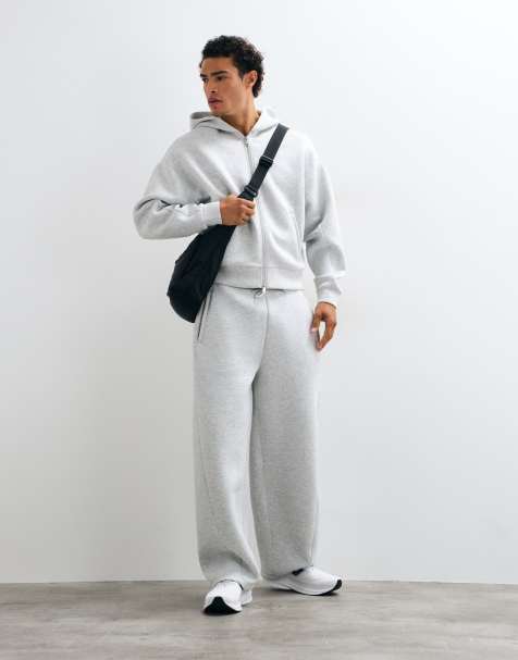 4505 Rest Day barrel leg trackies in scuba-style fabric in light grey marl - view 1