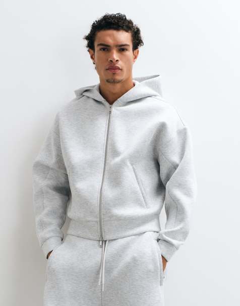 4505 Rest Day boxy hoodie met rits van scuba-achtige stof in lichtgrijs gemêleerd - view 1