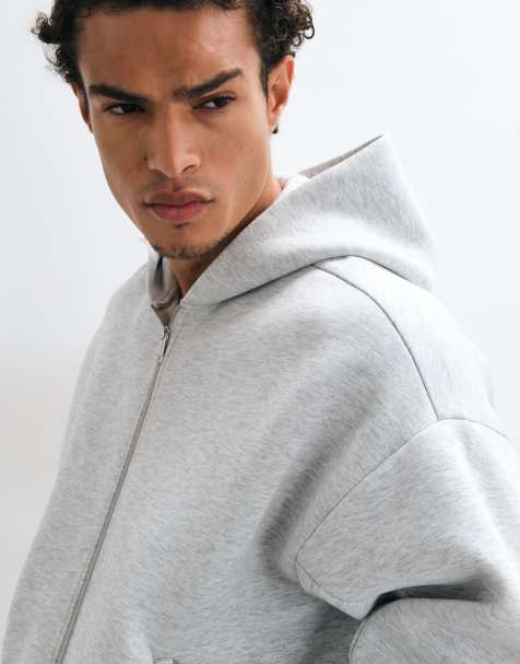 4505 Rest Day boxy zip up hoodie in scuba-style fabric in light grey marl - view 1