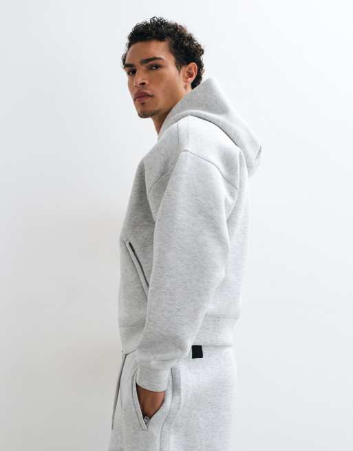 4505 Rest Day boxy zip up hoodie in scuba-style fabric in light grey marl, 4 of 5