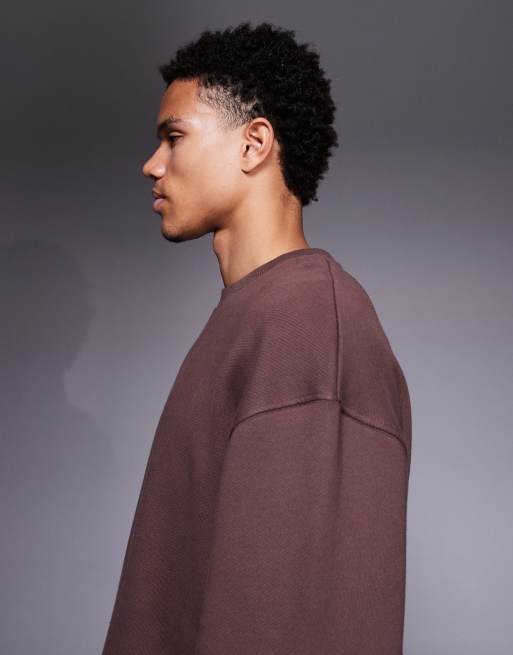 4505 - Rest Day - Felpa squadrata oversize in cotone pesante 420 gsm marrone slavato, 4 di 5