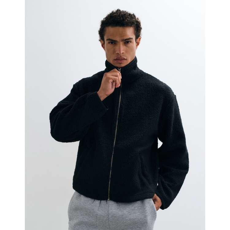 4505 Rest Day funnel neck boxy fit borg fleece with zip pockets in