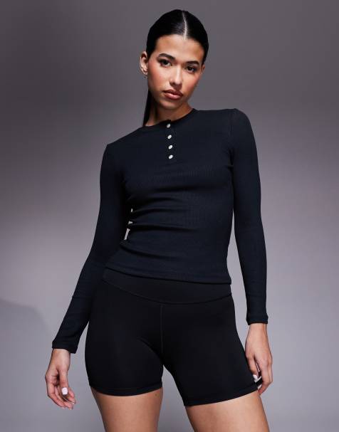 4505 - Rest Day - Geribbelde ultrazachte Henley top van modal met lange mouwen in zwart - view 1