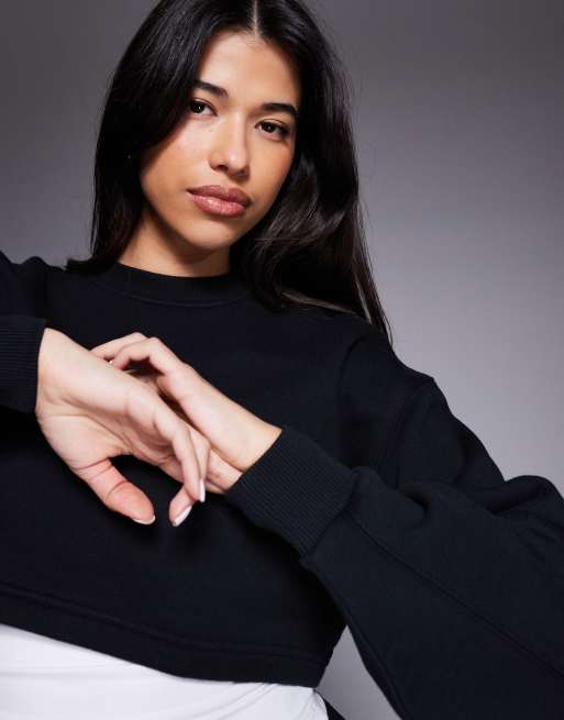 4505 Rest Day heavyweight 420gsm cotton cropped boxy sweatshirt in washed black, 3 of 4