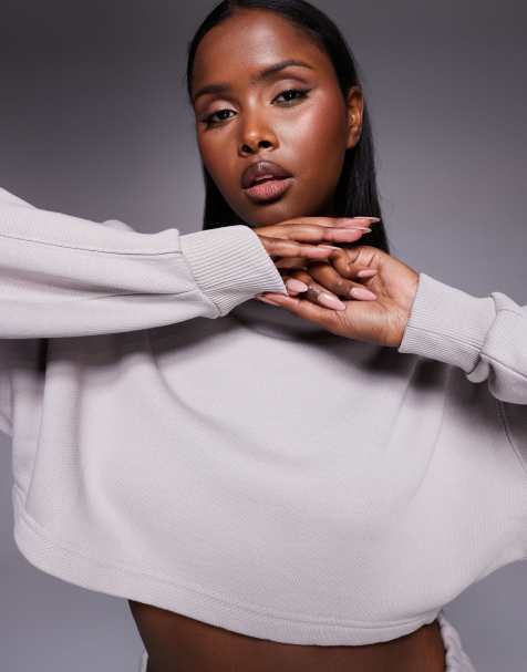 4505 Rest Day heavyweight 420gsm cotton cropped boxy sweatshirt in washed mink - view 1