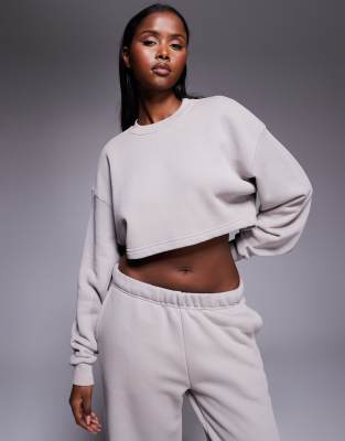 4505 Rest Day Heavyweight 420gsm Cotton Cropped Boxy Sweatshirt In Gray