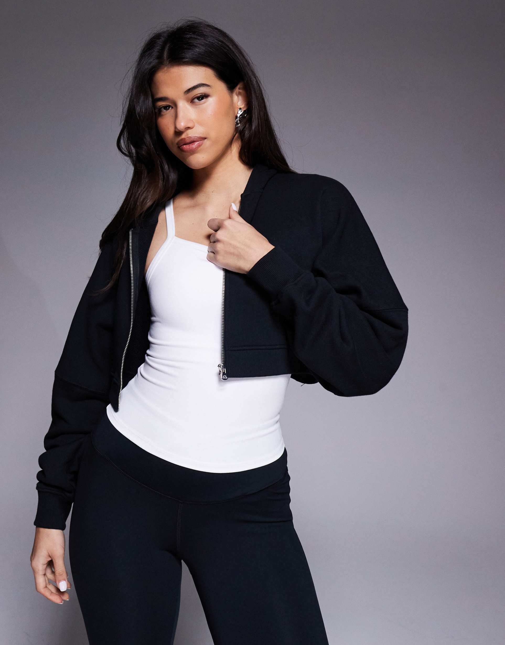 4505 rest day heavyweight 420gsm cotton extreme crop drop armhole zip hoodie in washed black