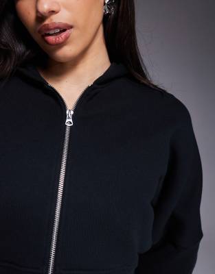 4505 Rest Day Heavyweight 420gsm Cotton Extreme Crop Drop Armhole Zip Hoodie In Black