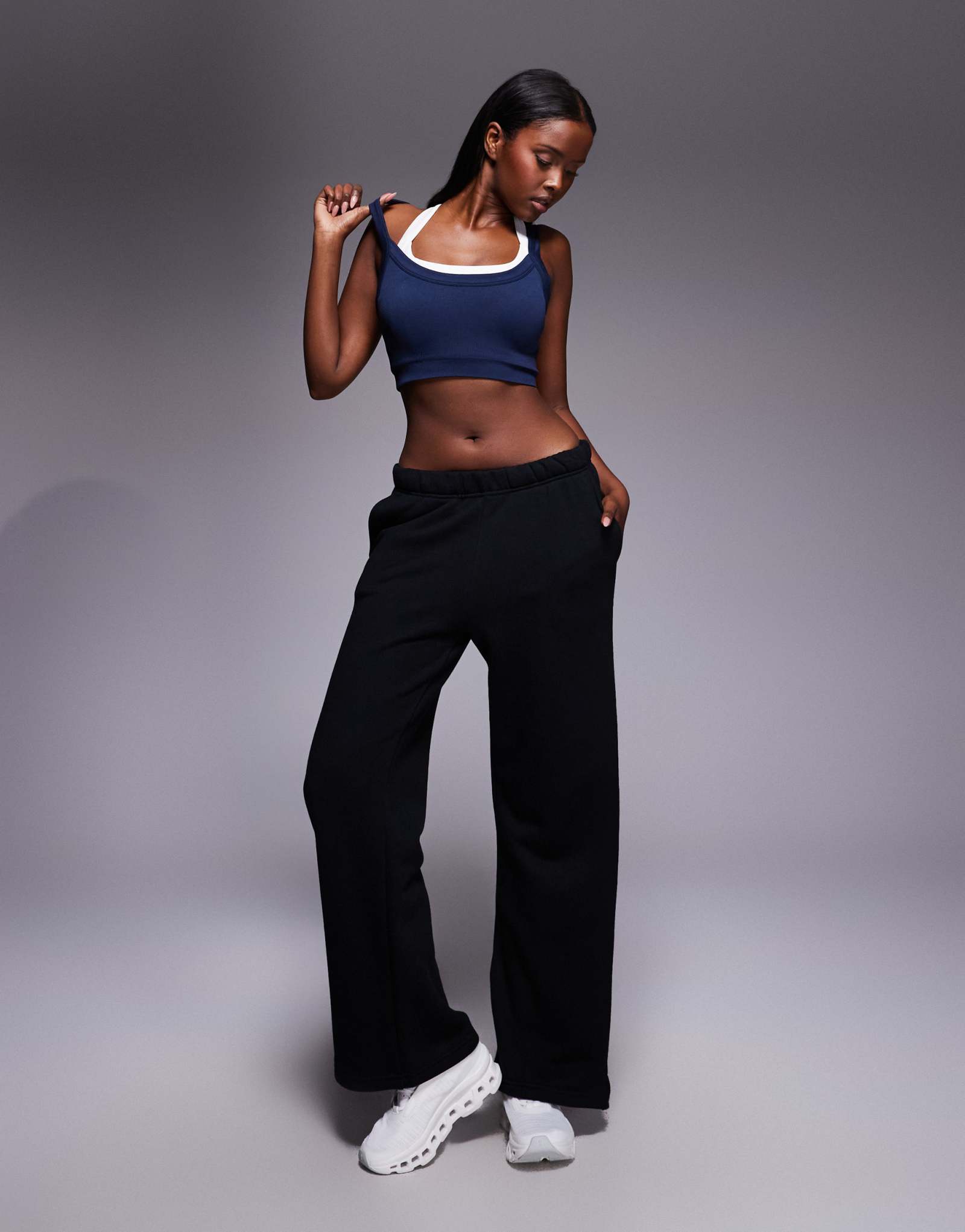 4505 Спортивные брюки с низкой посадкой и широкими штанинами из хлопка плотностью 420 г/см, черные, постиранные