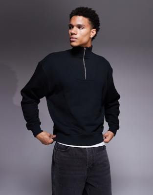 4505 Rest Day Heavyweight 420gsm Cotton Oversized Funnel Neck 1/4 Zip Sweat In Black