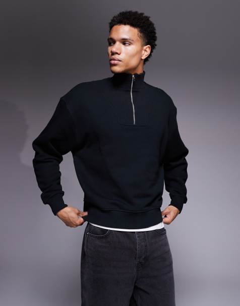 4505 Rest Day heavyweight 420gsm cotton oversized funnel neck 1/4 zip sweat in washed black - view 1