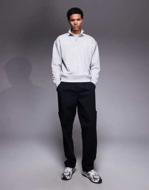 4505 Rest Day heavyweight 420gsm cotton oversized funnel neck 1/4-zip sweatshirt in light grey marl, 2 of 5