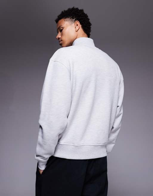 4505 Rest Day heavyweight 420gsm cotton oversized funnel neck 1/4-zip sweatshirt in light grey marl, 3 of 5