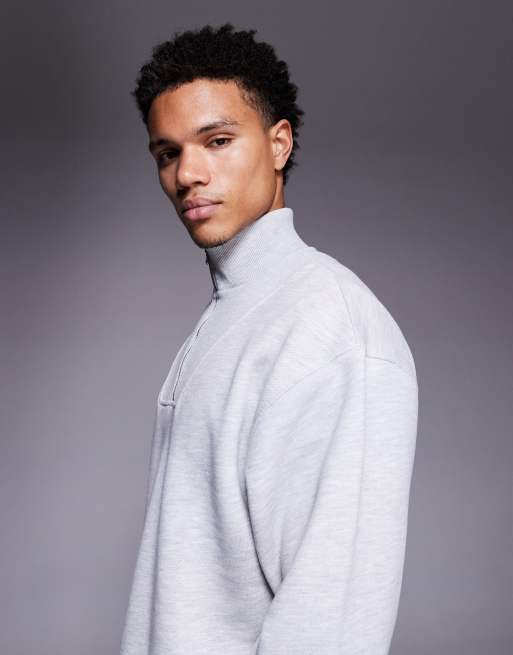 4505 Rest Day heavyweight 420gsm cotton oversized funnel neck 1/4-zip sweatshirt in light grey marl, 4 of 5