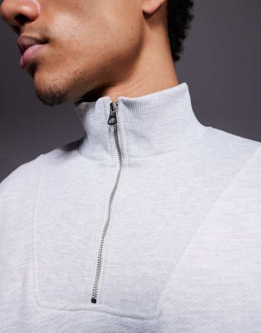 4505 Rest Day heavyweight 420gsm cotton oversized funnel neck 1/4-zip sweatshirt in light grey marl, 5 of 5