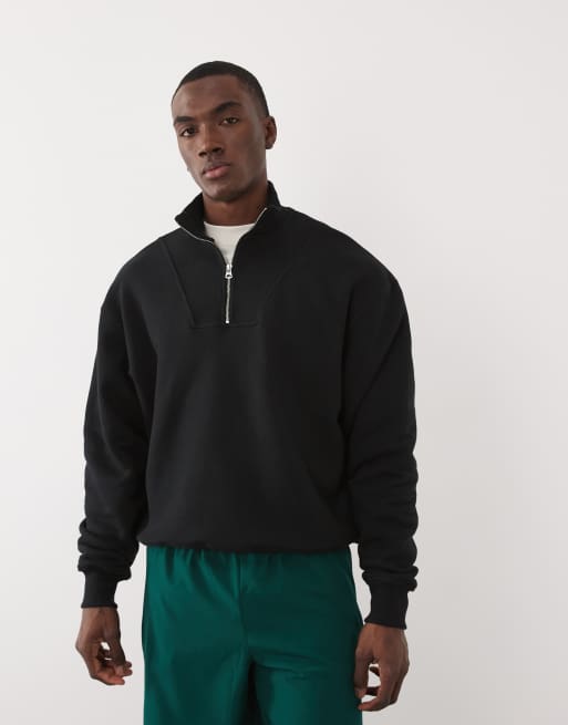 4505 Rest Day heavyweight 420gsm cotton oversized funnel neck 1/4-zip sweatshirt in washed black, 3 of 5