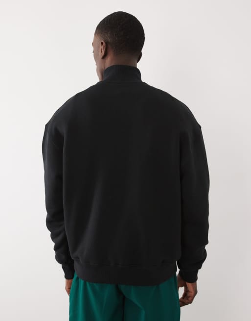 4505 Rest Day heavyweight 420gsm cotton oversized funnel neck 1/4-zip sweatshirt in washed black, 4 of 5