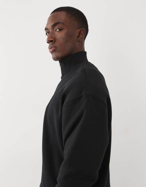 4505 Rest Day heavyweight 420gsm cotton oversized funnel neck 1/4-zip sweatshirt in washed black, 5 of 5