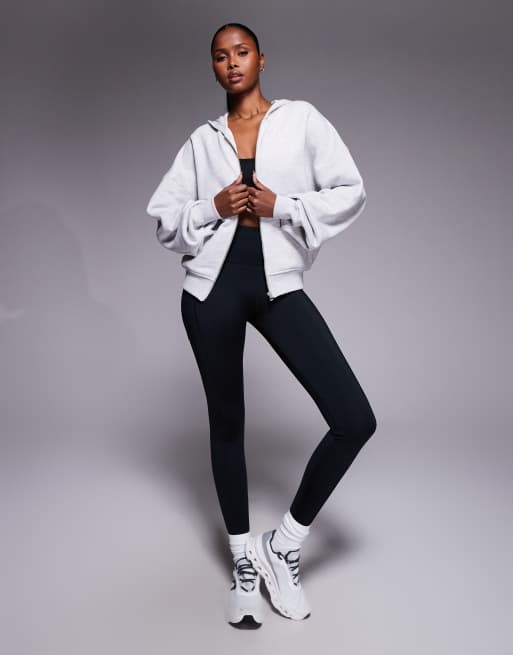4505 Rest Day heavyweight 420gsm cotton zip up oversized cocoon hoodie in light grey marl, 2 of 4