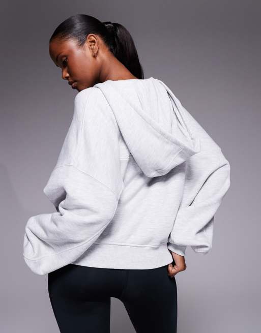 4505 Rest Day heavyweight 420gsm cotton zip up oversized cocoon hoodie in light grey marl, 4 of 4