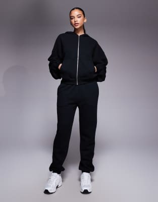 4505 Rest Day Heavyweight 420gsm Cotton Zip Up Oversized Cocoon Hoodie In Black